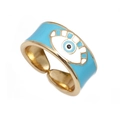 Verstelbare gouden ring met blauwe boze oog emaille voor dames en heren mode-sieraden - Verstelbaar Open / Lichtblauw