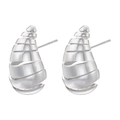 Detailed view of silver layered spiral stud earrings with shell-inspired tapered design - VE1073 White Gold 1 Pair (Spiral Cone)