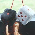 Plush dice car mirror hanging accessories with red heart patterns in black and white - Black and White Patchwork