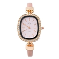 Montre à quartz pour femme avec bracelet en cuir rose et boîtier en alliage strass - Cadran rose avec chiffres arabes
