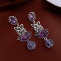 Macro shot of vintage silver earrings featuring purple oval gems and cat motif detail - Silver Needle-Silver-Purple Cat Palace Style(33#)