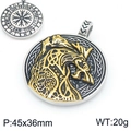 Viking Norse amulet pendant with gold Celtic knot dragon and Vegvisir compass design - Celtic Knot Golden Wolf Head Style (KP117360-MZOZ)