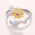 Bague tournesol ajustable bicolore avec gravure sunshine à l'intérieur de l'anneau - Ouvert Réglable / Bicolore (Or et Argent)