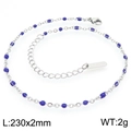 Silver stainless steel anklet with blue enamel beads in a bohemian beach style design - Silver Dark Blue Beads (KJ4091-Z)