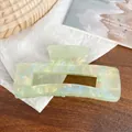 Iridescent light green pearlescent rectangular hair claw clip with a marble texture finish - Rectangle 10.5cm / Iridescent Green