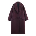 Classic deep wine red oversized long wool coat with lapel collar and flap pockets - XS / Fuschia