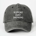 Berretto da baseball in cotone grigio lavato con ricamo Support Day Drinking frontale - Nero