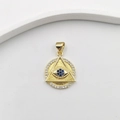 Golden Evil Eye pendant necklace with blue zircon inlay and sparkling crystals - Round Triangle Eye Gold DL0075