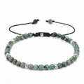 Verstelbare turkooizen kralenarmband met vintage zilveren bedeltjes en zwart koord - Turquoise Groene Stijl (03)