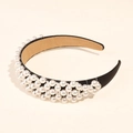 Baroque style headband in black fabric featuring multi-layered white pearls decor - Pearl Black