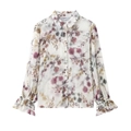 Dames blouse van chiffon met uitlopende ruches mouwen en metallic draadaccent - XS / Wit