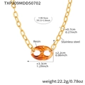Golden stainless steel chain necklace with amber resin oval coffee bean pig nose pendant - Amber (TXP309)