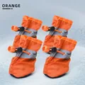 Waterproof orange reflective dog boots with non-slip soft soles for small dogs 4pcs - US 6 / 4 Pcs Pack / Orange