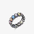 S925 sterling silver rainbow ring with colorful zircon stones in a punk style - US Size 5 / Black/Multi-color (S925 Sterling Silver)