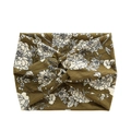 Olive green wide headband with beige floral print and a central cross-knot design - Army Green Floral