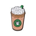 Cartoon Catpuccino Emaille-Anstecker mit weißen Katzen in einer Kaffeetasse - Mehrere Katzen Latte Art Tasse (QHXZ184)