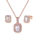 Detailed macro view of geometric square zircon jewelry set in rose gold finish - Rose Gold + White Stone Set