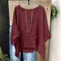 Top bordeaux con scollo a V e balze su orlo e polsini per un look estivo - S / Borgogna