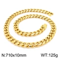 Polished 10mm golden Cuban chain necklace for men, 710mm length in stainless steel - Gold Necklace 70cm (KN225392-Z)
