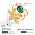 Starfish open ring in 18K gold plated stainless steel with green malachite stone inlay - JZ21506C-Starfish with Malachite Green