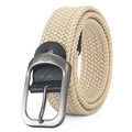 Ceinture tressée élastique en toile kaki pour hommes et femmes avec boucle en métal - Boucle Argentée Beige