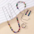 Parure bijoux zircons arc-en-ciel avec collier bracelet boucles d'oreilles et bague argent - Couleur Argent Zirconia Multicolore (ZT0004-5)
