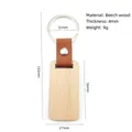 Minimalist rectangular beech wood keychain with brown leather strap and silver ring - Small Rectangular Style (Silver Ring)