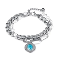 Bracciale a doppio strato in acciaio inossidabile con catene, perle e pendente in pietra blu - Color Acciaio