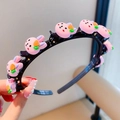 Retro black headband with pink cartoon rabbit clips for a stylish high skull top hair look - Pink Rabbit