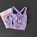 Purple sports bra with criss-cross back straps and built-in pads for fitness - S / Violet