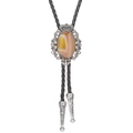 Bolo tie with small crown metal pendant featuring yellow-white agate and braided cord - Yellow