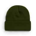 Army green knitted beanie hat with classic cuffed design for warmth and winter comfort - One Size / Army Green