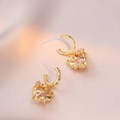 Pink heart-shaped drop earrings in gold setting with micro-pave cubic zirconia accents - Pink Heart Dangle (E0142) / Gold/Pink