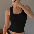 Women's slim fit black ribbed sports camisole vest for summer activewear - S / Black