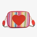 Colorful striped woven crossbody camera bag with red heart and geometric strap - Colorful