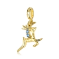 Pendente in argento 925 dorato con renna saltante, mezzaluna e zirconi blu - Renna in Corsa