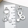 Medical stethoscope charm pendant in white enamel and alloy finish for DIY jewelry - Small Silver White Stethoscope