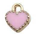 Pink heart pendant with gold metallic beaded edge and enamel finish for DIY jewelry - 1Pc Heart Shape 8x9mm