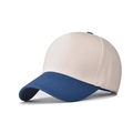 Detail of a two-tone cotton baseball cap featuring cream crown and navy blue brim - Adjustable / Blue