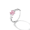 Silver twisted vine ring featuring four pink heart-shaped stones in a flower motif - Pink Zirconia Clover