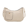 Sac sous le bras demi-lune blanc crème minimaliste avec boucle dorée et bandoulière - Blanc