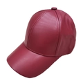 Classic dark red faux leather baseball cap with a smooth PU texture and curved brim - Adjustable / Burgundy