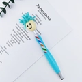 Blue smiley face stylus pen with green mop hair and red white blue striped barrel - Lake Blue