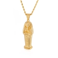 Golden Ancient Egyptian Pharaoh Sarcophagus pendant with textured details on rope chain - Gold Pharaoh Mummy Sarcophagus (KP94190)