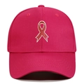 Detailed embroidery of pink ribbon on rose pink cotton twill baseball cap crown - Adjustable / Rose Red