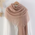 Solid light coffee cotton linen scarf with pleated texture and soft fringed edges - Light Coffee