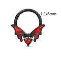 Gothic black bat wing piercing with red heart gemstone, 1.2x8mm stainless steel jewelry - Wings Nose Ring 1.2x8mm