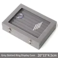 Grey velvet 24-grid jewelry box with glass lid for rings, size 20x15x4.5cm - Ring Slot Style / Gray