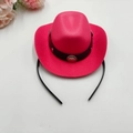 Pink mini western cowboy hat headband with silver studs and black faux leather strap - Denim / Rose Red Type 2