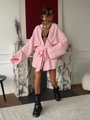 Cardigan in maglia rosa media lunghezza con cintura da annodare e maniche lunghe morbide - S / Rosa